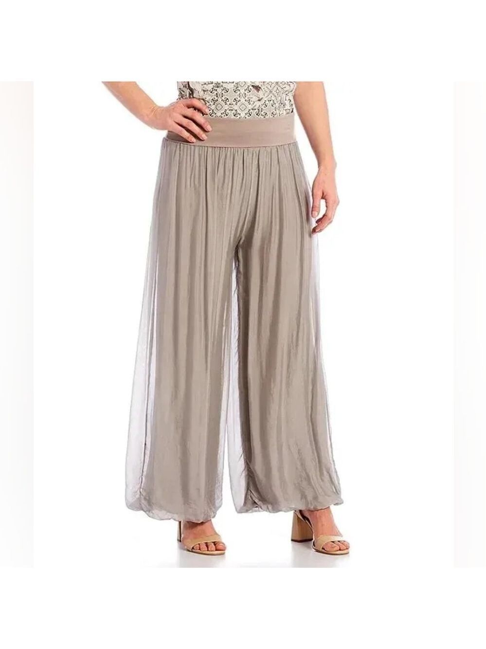 Lola Made In Italy Silk Blend Palazzo PANT Wide Leg Taupe